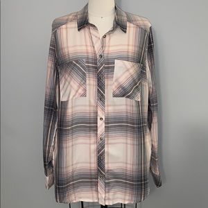 Dex Pink and Gray Plaid Button Down Shirt